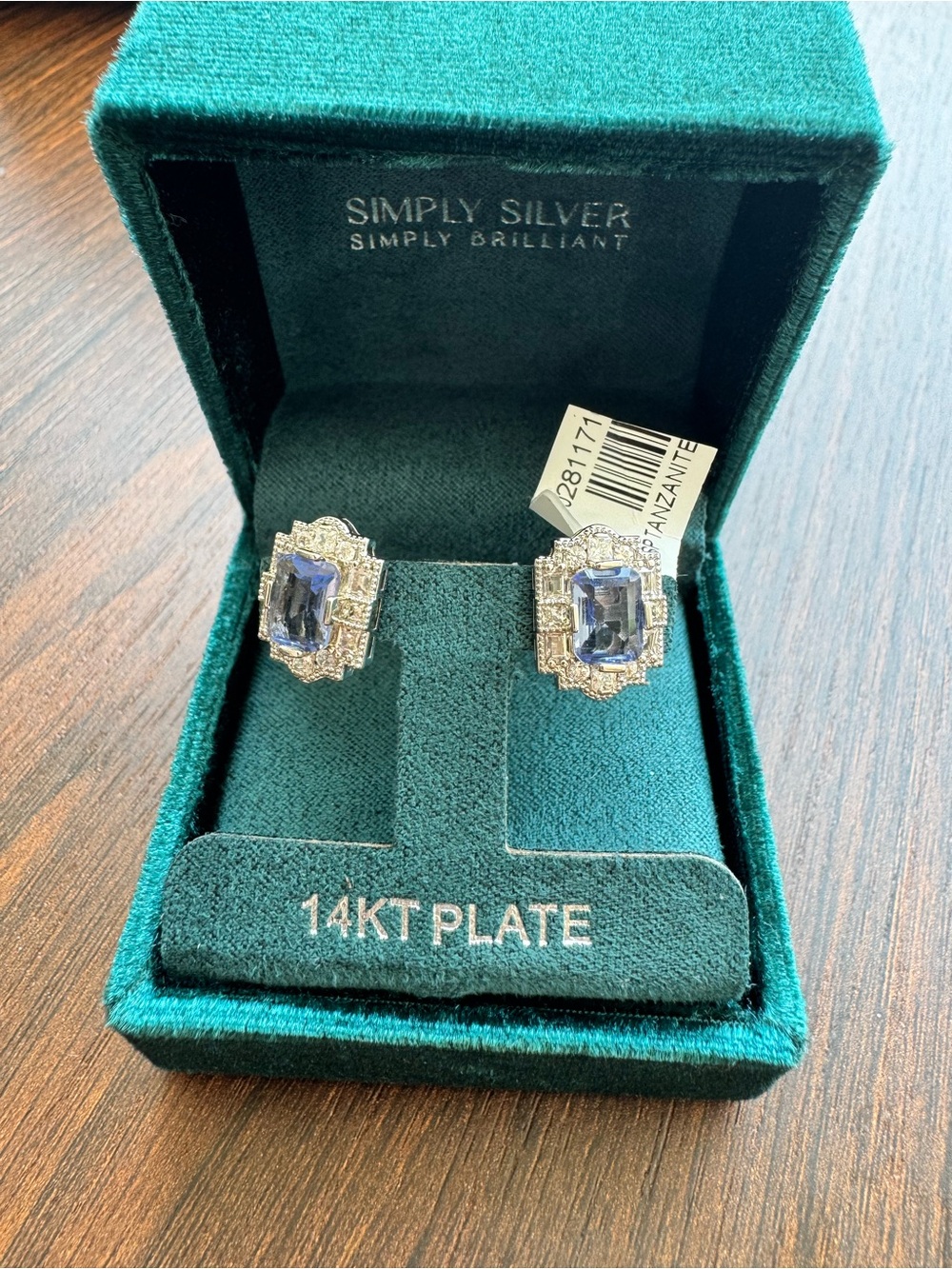 Stunning 14KT Gold Plated Emerald-Cut Tanzanite Halo Stud Earrings